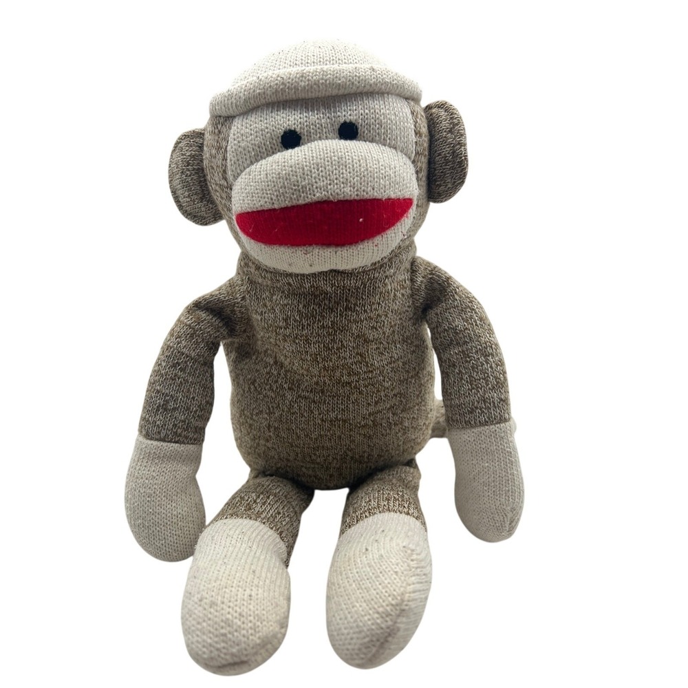 Classic Sock Monkey Plush Stuffed Animal Brown‎ Knit Toy
